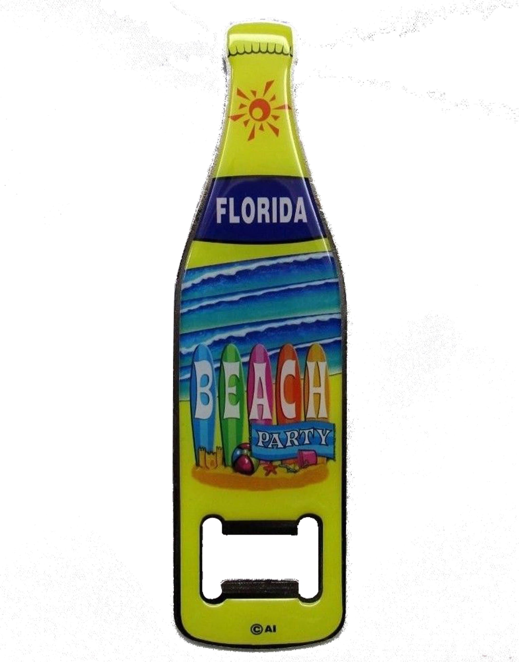 Florida Bottle Opener Magnet Yellow Bus + Beach