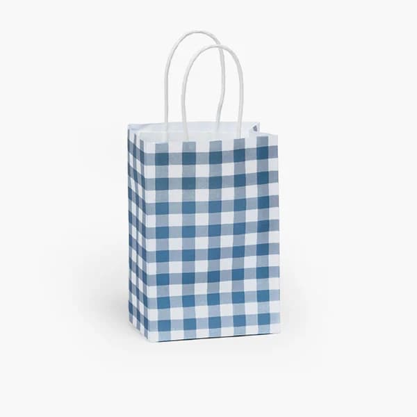 Gingham Pattern Gift Bag/ Blue Cursive Gift Bag